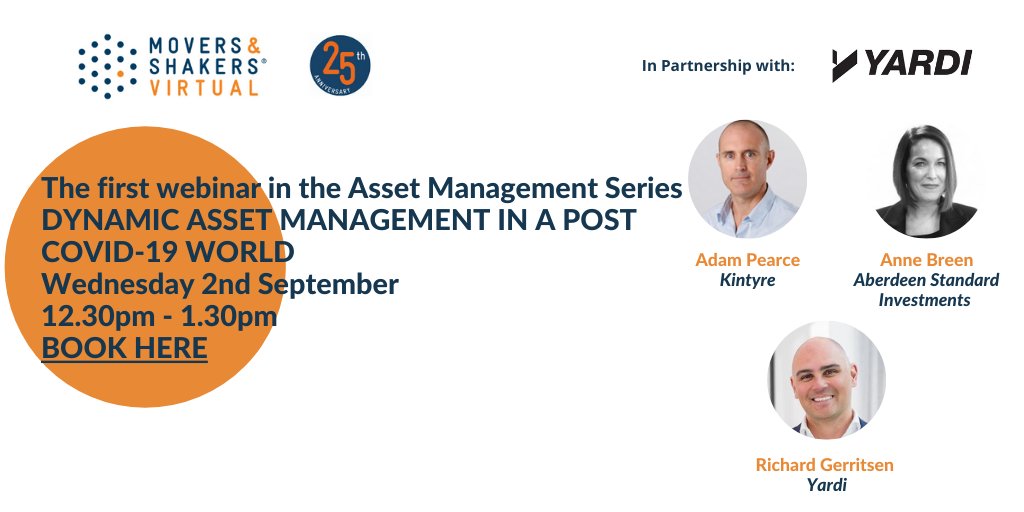 We're partnered with <a href="/MoversShakersUK/">Movers & Shakers</a> in a 3-part webinar series to explore the changing agenda of Asset Management. First up: 'Dynamic Asset Management in a Post Covid-19 World' on 2nd Sept @ASInvestmentsUK  <a href="/Yardi/">YARDI</a> &amp; Kintyre

Book your webinar place here: moversandshakers.uk.com/events
