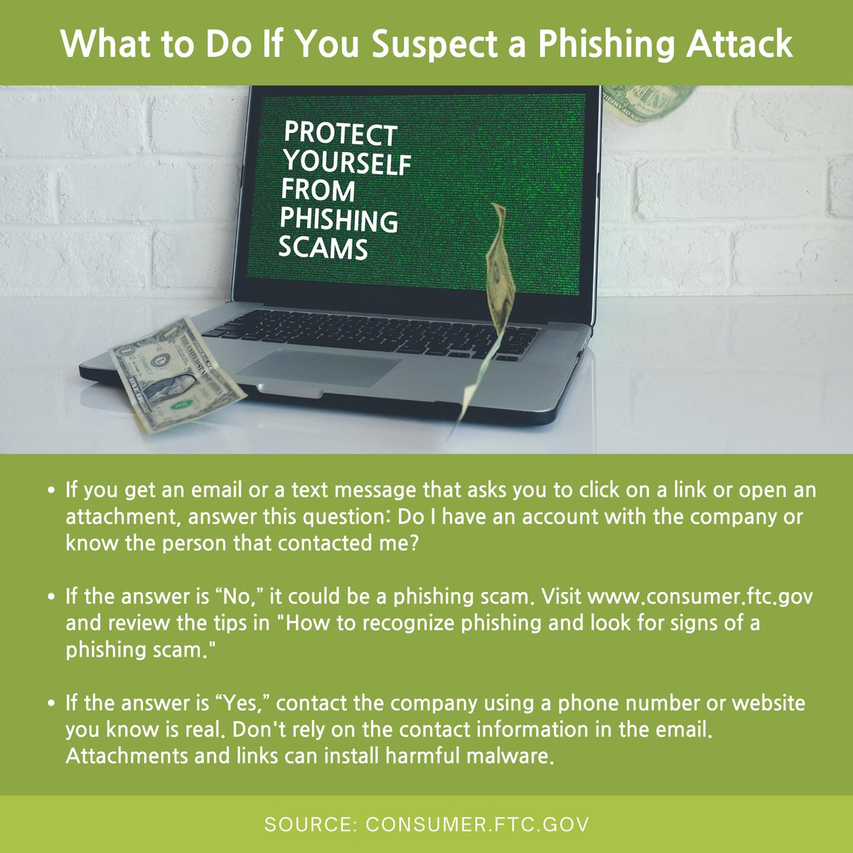 CF_SouthLake's tweet photo. Do you know how to recognize and avoid phishing scams to protect your personal information? Scammers are always updating their tactics, but this article will show you some signs to help you recognize a phishing email or text message. https://t.co/I21u9AWilJ #CFSLC https://t.co/SQAg2tkpZL