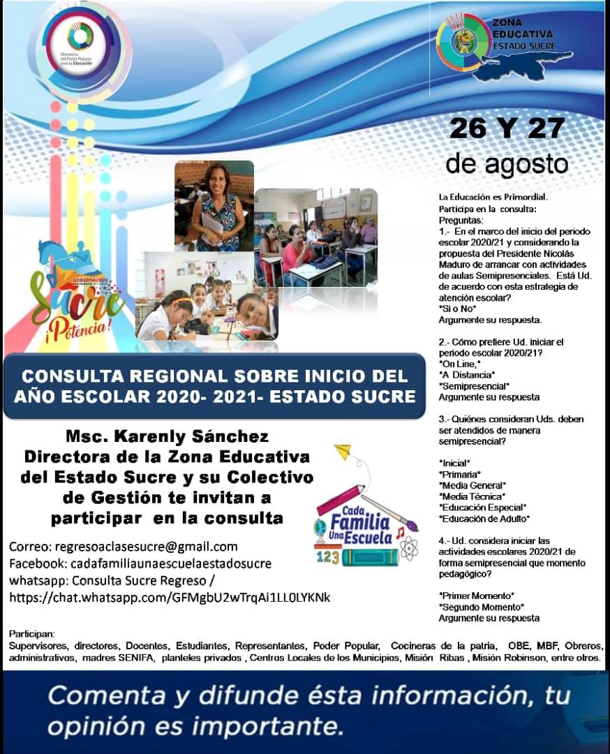 FigueroaYsbelis's tweet photo. El colectivo de Red 12 Mcpios CSA/SUCRE asumen con responsabilidad y disciplina la Consulta Nacional Regreso a Clases 20-21, garantizando desde los circuitos educativos la participación activa y corresponsable de los actores del SEB.@MPPEDUCACION @KarenlyPSUV https://t.co/RVuvYmdqyy