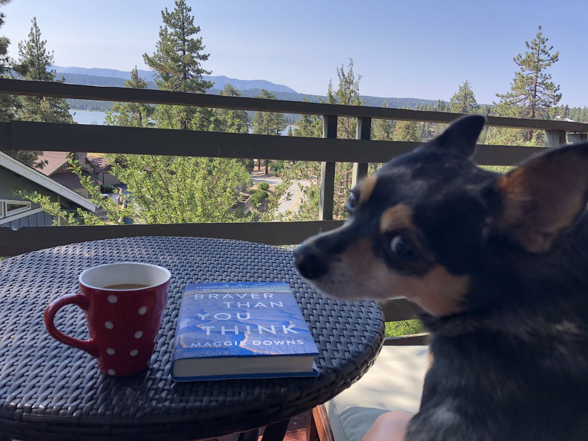 Big Bear mornings with my favorite dog, book &amp; beverage. ☕️ 📖 <a href="/downsanddirty/">Maggie Downs</a> #BraverThanYouThink #BigBear