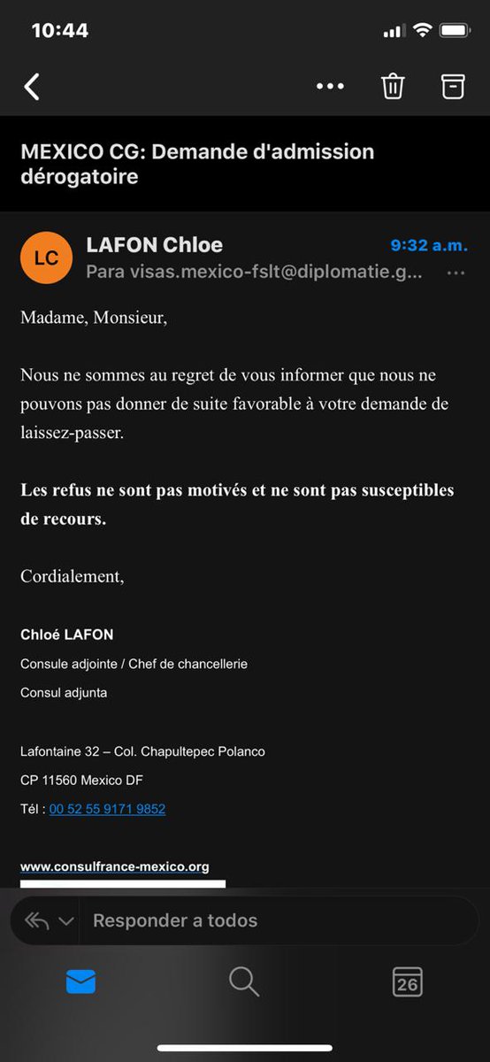 clementsoria's tweet photo. @AGenetet @HConwayMouret @JY_LeDrian 9h32: envoi d'un mail commun de refus de LP par @FranciaenMexico sans justification. Même heure d'envoi, non nominatif, ou, comment confirmer que LP=MASCARADE? HONTE À VOUS @JBLemoyne @francediplo #LoveIsNotTourism #incompetent #droitsdelhomme https://t.co/lYMeZVvjJs