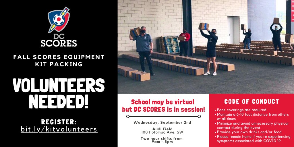 DCSCORES's tweet photo. VOLUNTEERS NEEDED 🗣️

The #FallSCORES season kicks off soon &amp; we need help packing equipment kits! Join us Wed. 9/2 to help make sure our poet-athletes have everything they need this season.

Multiple 2-hour shifts available throughout the day!

SIGN UP: https://t.co/5KgMgYqr0F https://t.co/1sabliKcts