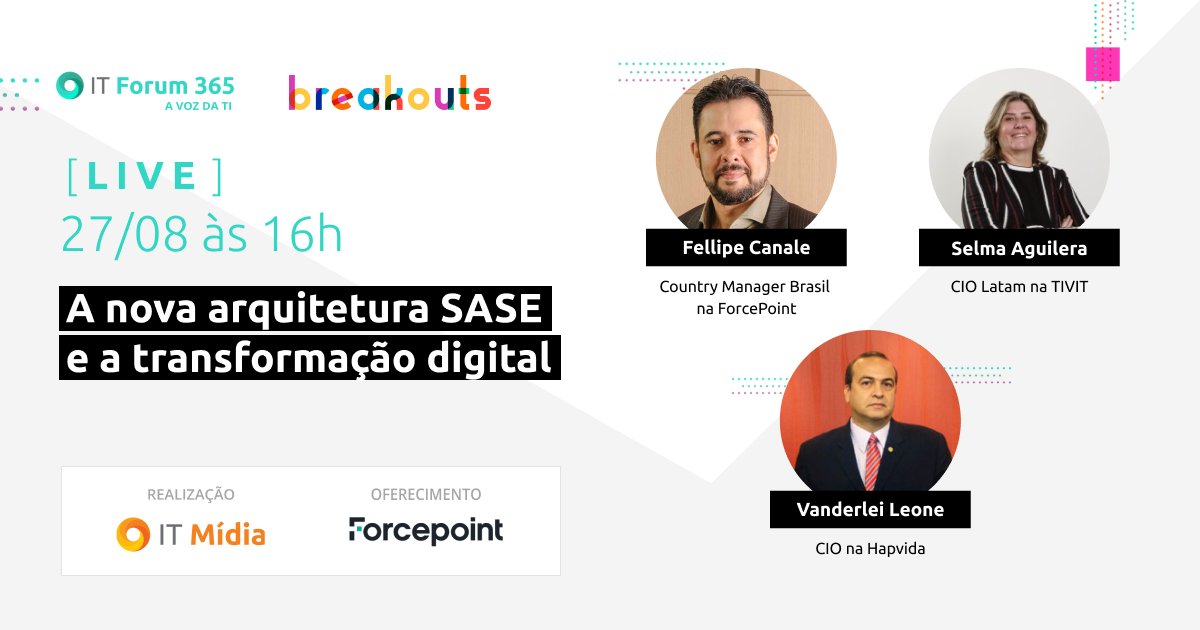 Muito se ouve falar sobre o SASE, é hora de discutir como implementar uma arquitetura convergente para redes e segurança. A Forcepoint com CIOs e líderes de segurança debatem ao vivo suas aplicações práticas. Amanhã, 27/08 às 16h No link: https://t.co/THjoa1s73r https://t.co/ih2dxm3Lgi