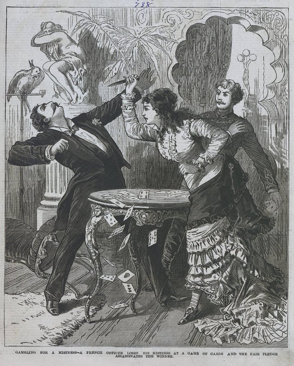 Here's another (almost certainly) invented story about the Parisian demimonde — this time, the tale of a courtesan who murdered the man who won her in a game of cards!— IPN (1877)