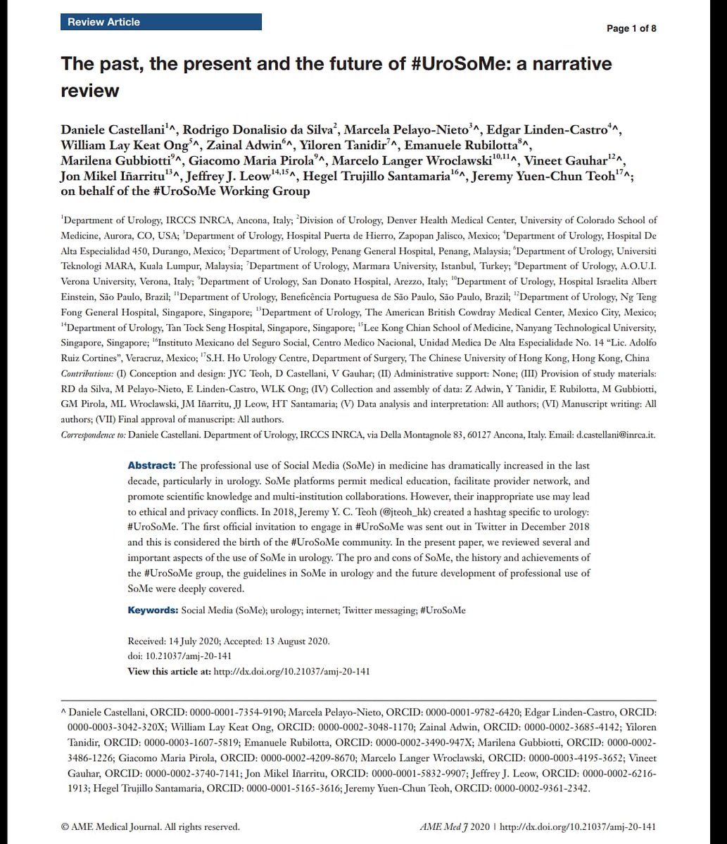 JontxuM's tweet image. Past, present and future of #UroSoMe great job commanded by @D_Castellani for @amjmed. The power of #SoMe