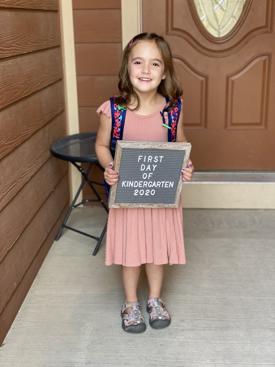 megbethw's tweet photo. First day of Kindergarten for my little Rosemary Katherine. To say she was excited is an understatement. 💗📚✏️ https://t.co/ZwSUNyUtqn