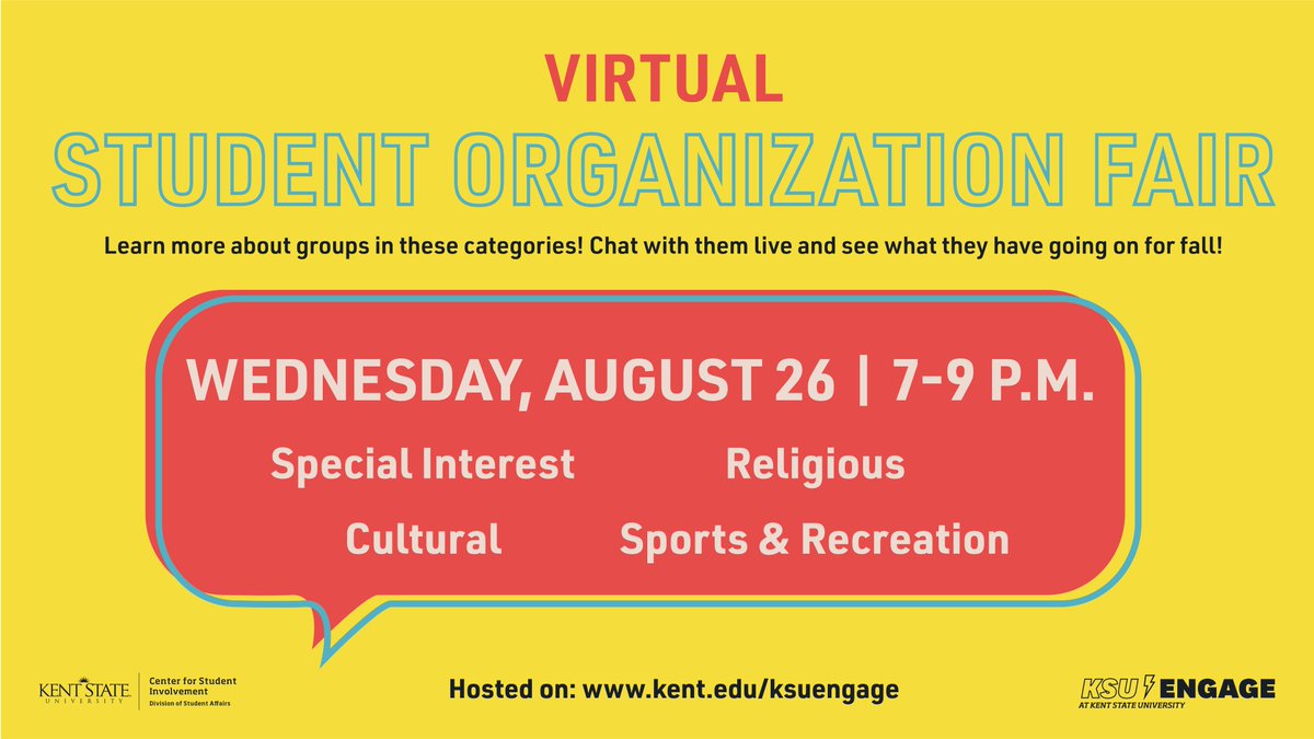 Tonight there are over ‼️ 90 groups ‼️ ready to chat at the last night of our virtual fair!  kent.edu/ksuengage