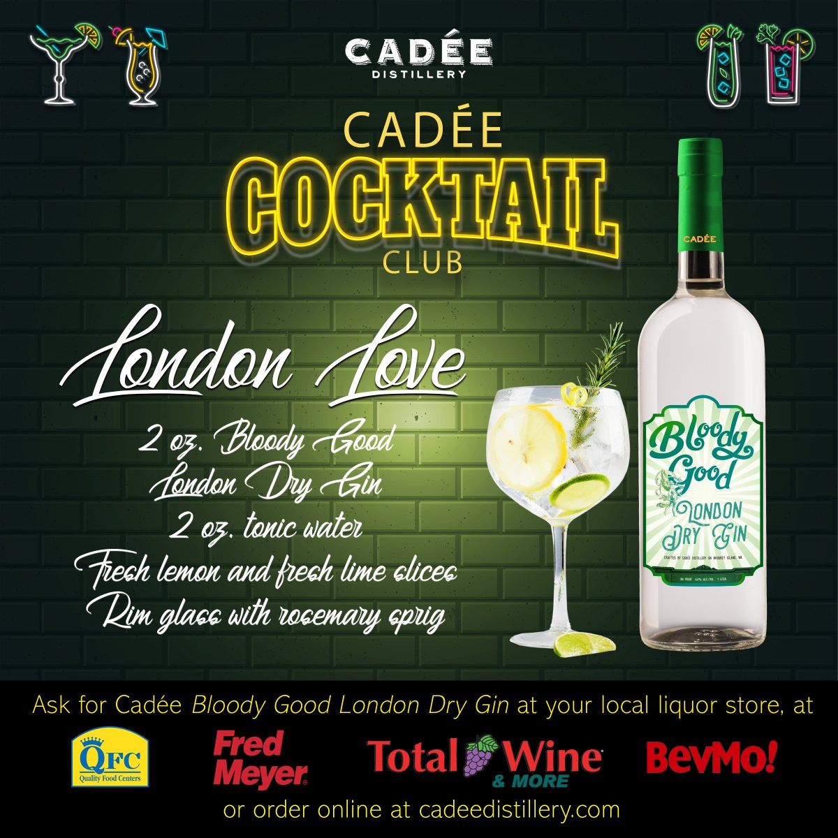 cadeedistillery's tweet photo. In the mood for some London Love?  A beguiling blend of Bloody Good London Dry Gin, tonic, fresh lemon, fresh lime and a rosemary sprig!  Stir these up two at time because the first one goes fast!  Ask for it at @TotalWine  @BevMo  @FredMeyer @QFC.  Cheers!  #cadeedistillery https://t.co/1s6QMlZhj9