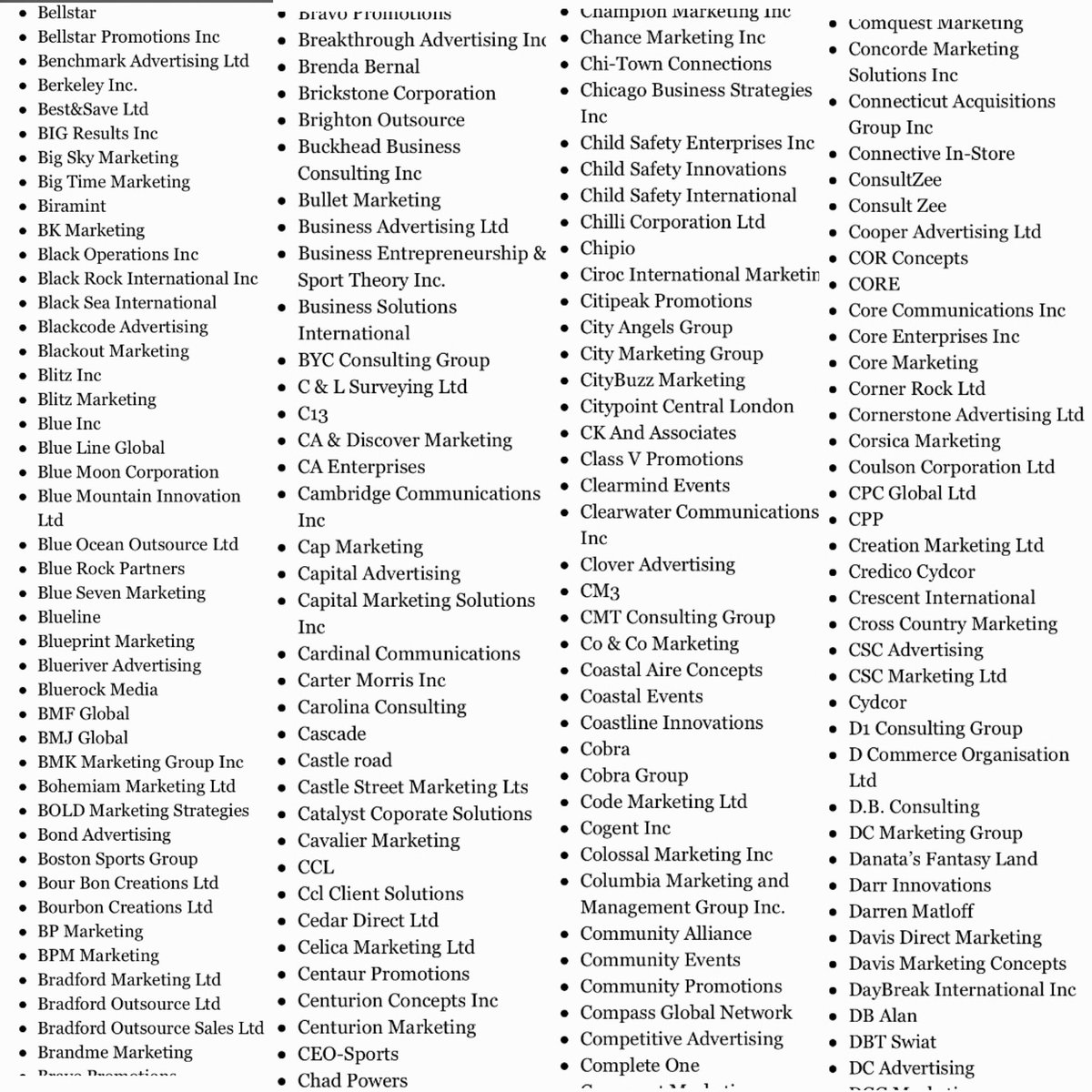 They also make you relocate if you have to and say they’ll give you a grant to help for start living costs which they don’t, so then you’ve wasted time and money. The list is VERY LONG so if you apply for a job, this list is alphabetical anyways, check if the company is on it