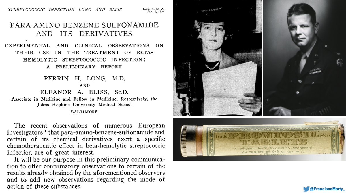 I was looking for an example in  #StrepThroat, bumped into fascinating stories I was not really taught in school or fellowship (maybe because penicillin is generic, or because it was not sexy anymore.Here is the first sulfonamide use for  #streptococcal disease in the US, 1937.