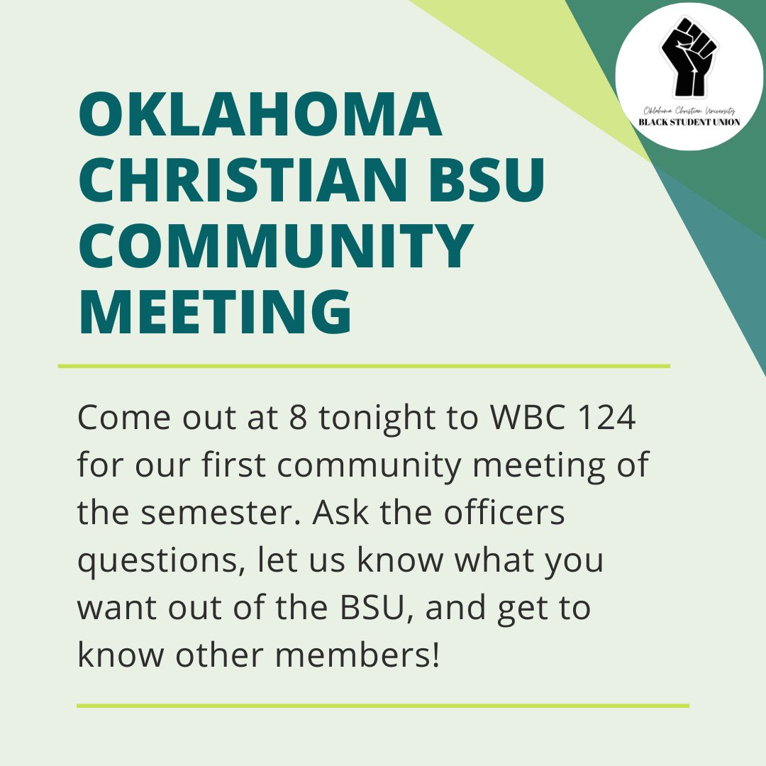Please join us tonight at 8 in WBC 124 for our first community meeting of the year. Come and ask our officers questions, let us know how the BSU can better serve you and what you want out of our organization, and get to know other members!