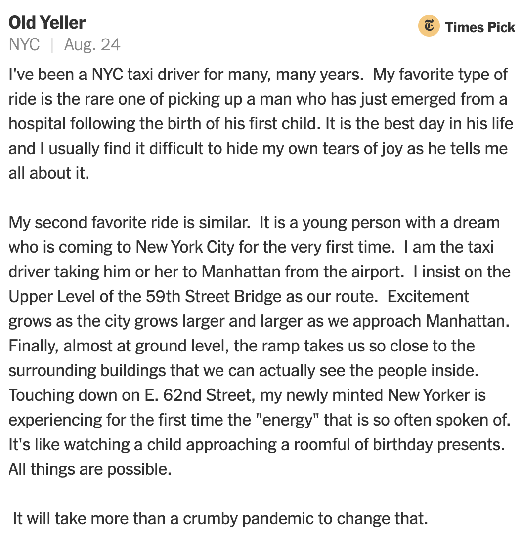 New York Times Opinion On Twitter Old Yeller A Long Time Taxi Driver In New York City Won Our Hearts With This Description Of The Best Types Of Passengers In Response To Jerry