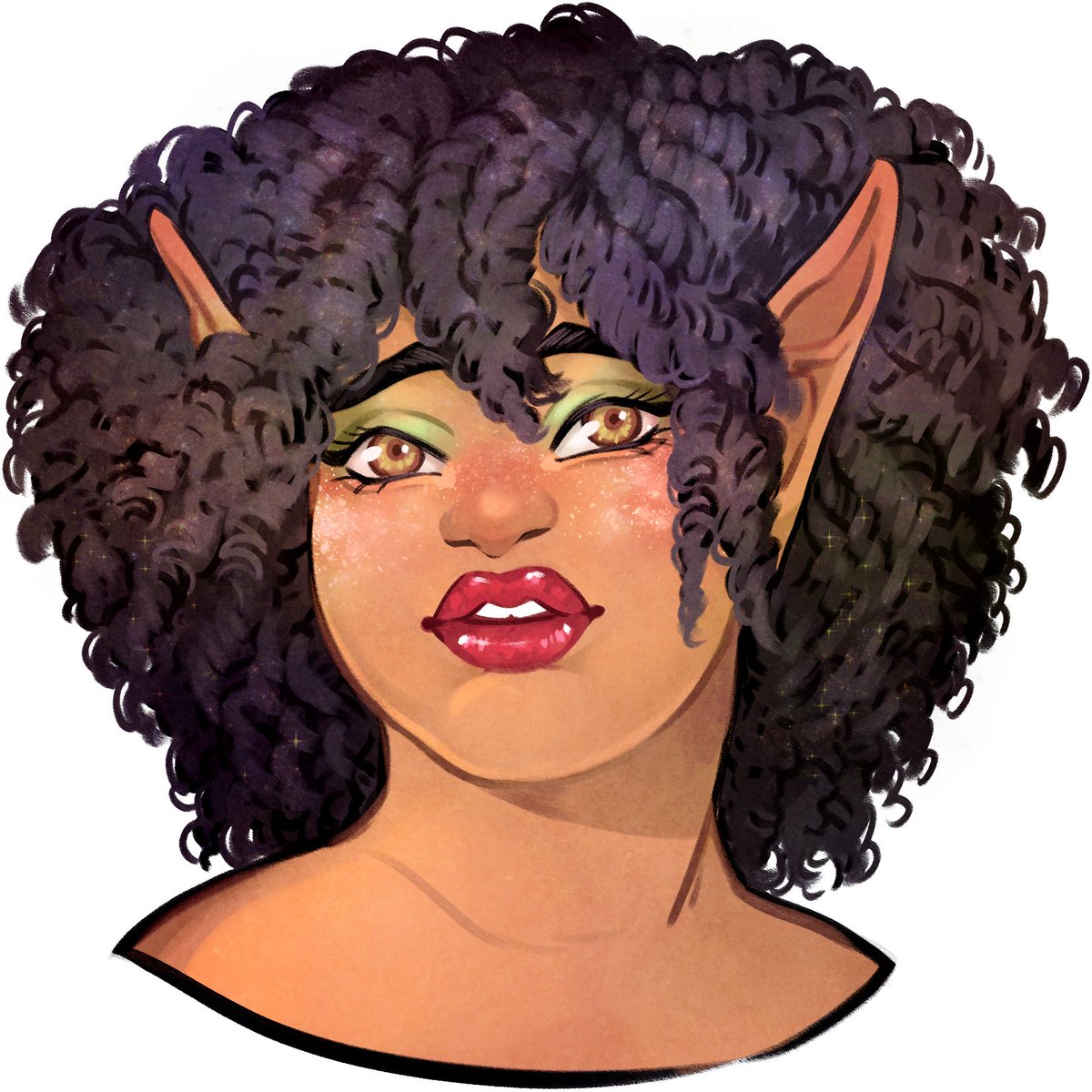 JerichoR0se's tweet image. I was looking to draw people and @breeedo_ 's elf selfies popped up on my feed, hope you don't mind me drawing you! 💜💚

#art #digitalart #portrait #elf