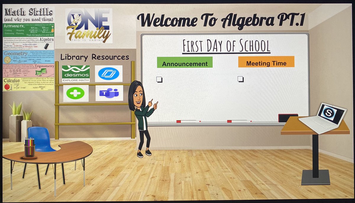 CatherineClase's tweet photo. I am having too much fun creating my virtual classroom  . This will be a useful place for my students to find different resources based on their needs 🙌🏽#virtualclassroom#bitmojiclassroom#algebra #varinahighschool https://t.co/NSJ6Efyr0v