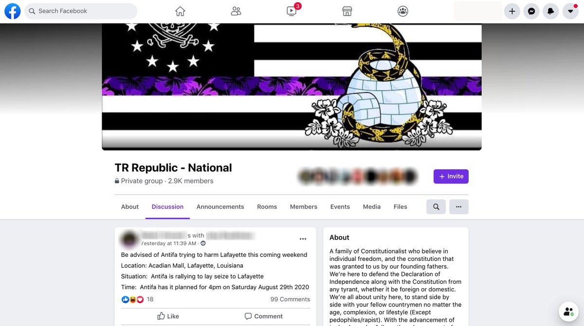 After TTP’s report earlier this month, Facebook has once again failed to remove large national-level boogaloo groups. Several now have thousands of members, and they’re once again organizing to take up arms in places like Wisconsin and Louisiana.