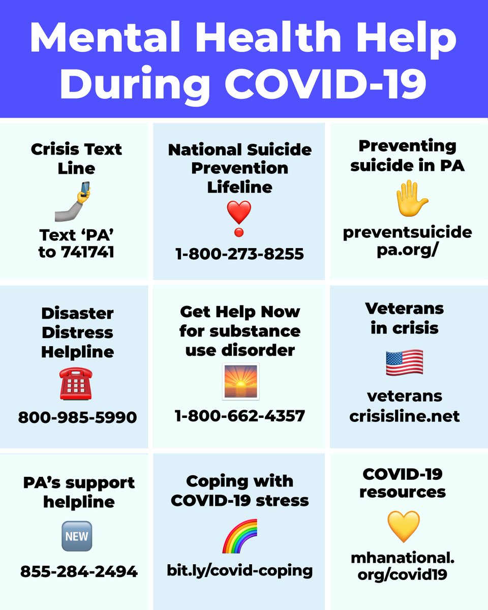 Mental health is just as important as physical health.

You're not alone. Help is available if you need it: pa.gov/mental-health