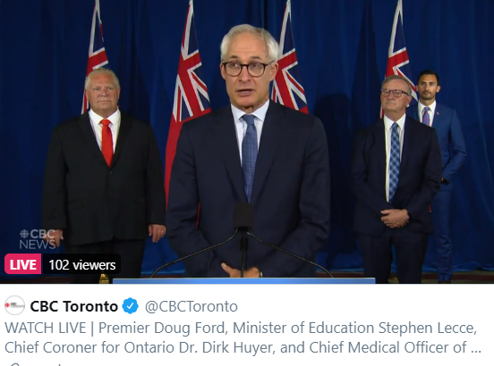 osstf's tweet photo. Ford and Lecce claim Ontario's school reopening plan is the "safest and most cautious" in Canada. Chief Coroner, Dr. David Hyer stressed the need for, "proper physical distancing."

How can this be if 2 M physical distancing is NOT mandated in Ford's plan?
#osstf #onted #onpoli https://t.co/jafQbaWonF