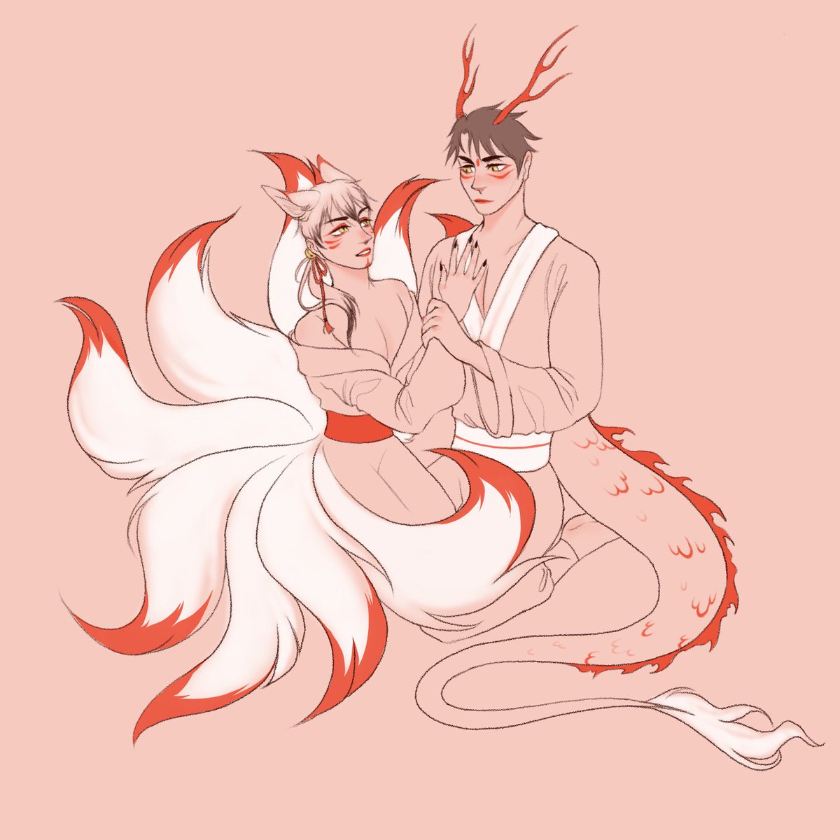 pianodraws's tweet photo. kitsune kita &amp; dragon ushi... thoughts have been thunk courtesy of @carohaze 😳 #haikyuu #ushikita https://t.co/UXtfns84mf