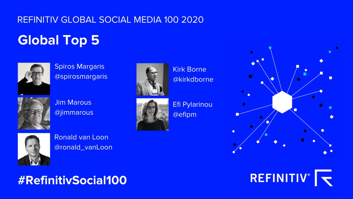 Who are the world's key opinion leaders on #socialmedia, driving discussions on data optimization, risk and supply chain management as well as technology transformation in global markets? Learn about the new #RefinitivSocial100 2020 list: refini.tv/2D01xDM #DataNow