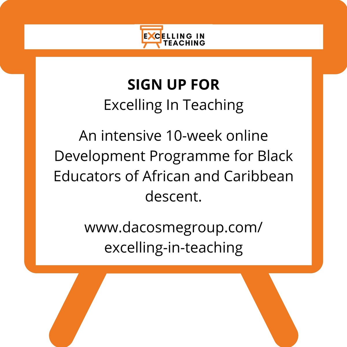 DaCosmeEd's tweet photo. Sign up to #ExcellingInTeaching
An intensive 10-week online Development Programme for Black Educators of #African and #Caribbean descent.
Please share with your network and with school leaders to encourage them to develop their Black Teachers.
Link to sign up in bio https://t.co/N4KOsPcnE4