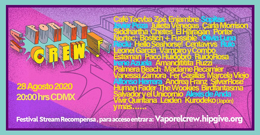 ink_capital's tweet photo. Este viernes 28 de agosto se llevará a cabo '¿Va por el crew!', un festival en línea con más de 30 artistas y bandas. 

El acceso cuesta $150 y lo puedes comprar acá: 
����👇👇👇
https://t.co/UQ5a5bTGMJ

#VaPorElCrew #Festival #CapitalInkMusic https://t.co/oRE5Medd2x