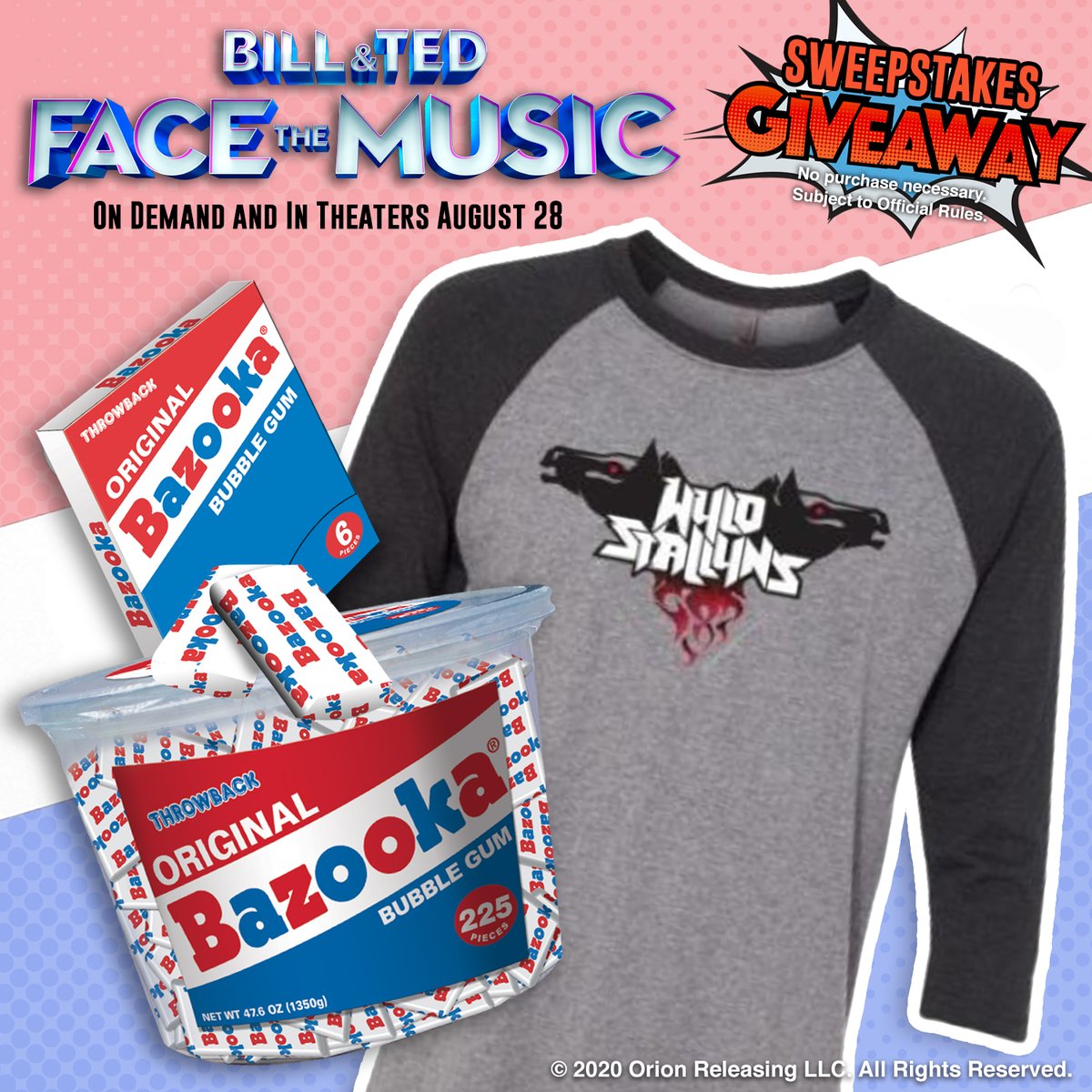BillandTed3's tweet image. Whoa! Want to win a most excellent Wyld Stallyns shirt &amp;amp; classic Bazooka Bubble Gum from @TheRealBazookaJoe? Follow them on Insta, follow the instructions, &amp;amp; enter for your chance to win this prize! Official rules: bit.ly/3aT8xPx #BazookaThrowbackGiveaway #BillAndTed3
