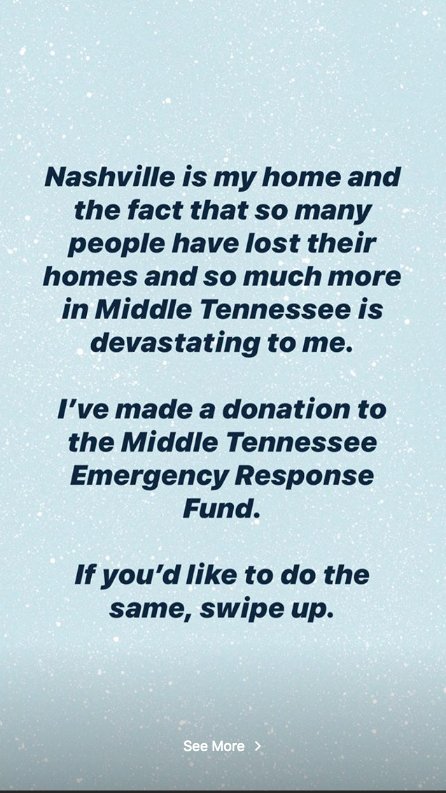 to help with reparations after the tennessee tornadoes in march, taylor contributed $1 million and encouraged her fan base to donate as well.