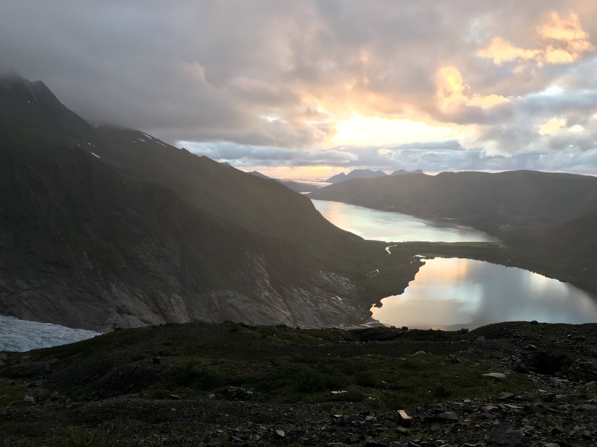 DrMiriamJackson's tweet photo. #Engabreen and a sunset. Appropriate as this is probably my last time here, at least for the foreseeable future. I will soon start my new job for @icimod! Very excited to be the programme co-ordinator for the #cryosphere initiative. @CryoAnna @hk_iceman https://t.co/0QpQak5Oe2