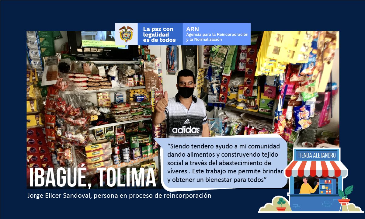 ARN Colombia on Twitter: "Tienda Alejandro en Ibagué, #Tolima, es el emprendimiento de Sandoval una persona en proceso de que le apuesta la reconciliación de su comunidad a través