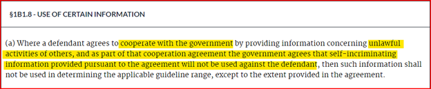 First, let us please take a look at 1b1.8 (a). Once you have read this, let’s please wipe ourselves of the notion that Clinesmith isn’t cooperating. It just isn’t supported by fact.  https://guidelines.ussc.gov/gl/%C2%A71B1.8 