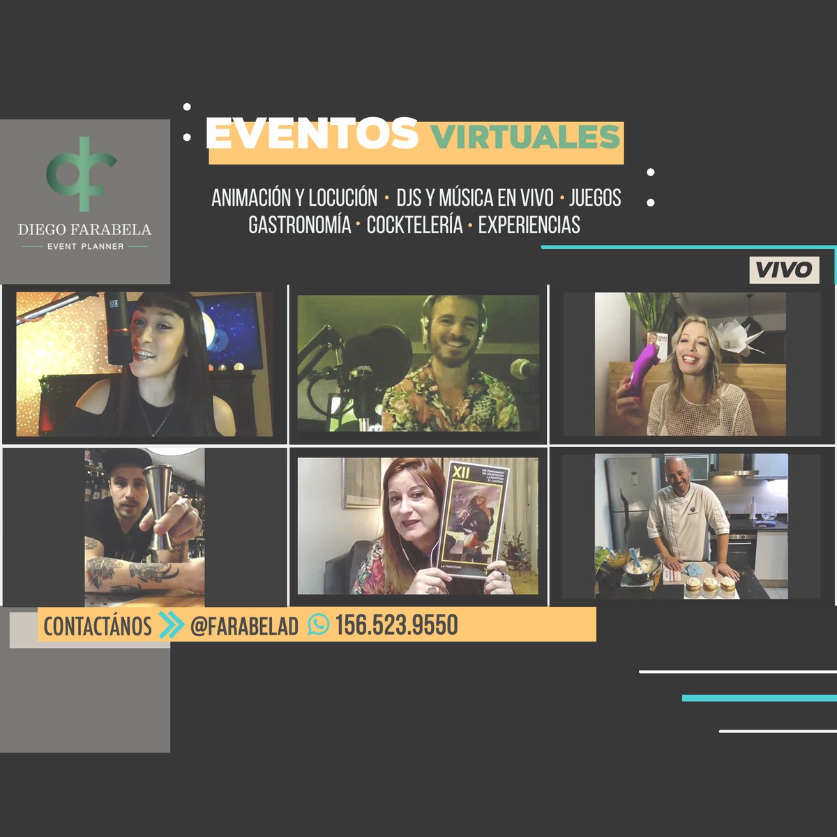 diegofarabela's tweet photo. 💥 EVENTOS VIRTUALES💥
.
🌎 Los Eventos Virtuales llegaron para quedarse!. Qué estás esperando para festejar? -> VIRTUALIZATE! 🌎
.
🎙 Animación y Locución
🎧 DJs y Música en Vivo
🎉 Juegos
🍽️ Gastronomía
🍸Cocktelería
🎁 Experiencias
.
Contactános >> @farabelad · 156.523.9550 https://t.co/tQVmc3xn4h