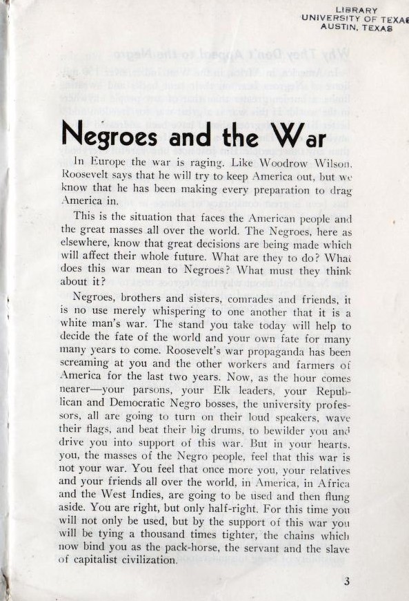 In fact, the famous Black communist intellectual C.L.R. James made almost exactly the same argument 40 years later against Black support for WWII. The system Black recruits had protested in 1898 remained fully intact.  https://archive.org/details/WhyNegroesShouldOpposeTheWar/page/n1/mode/2up