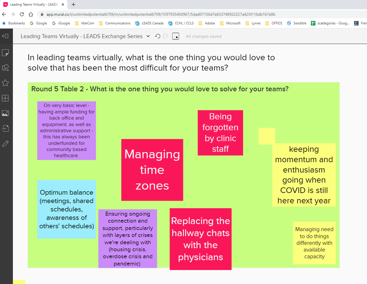 CCHL_Circle's tweet photo. LEADS Exchange Series 1 @Mural Q: In leading teams virtually, what is the one thing you would love to solve that has been the most difficult for your team? @ellenmelis #LeadingThroughChange #leadingvirtually #WFH
#LEADSDay https://t.co/BcU5dnw6U7