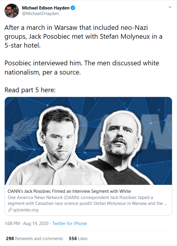 Cawthorn seems to have caught the attention of Jack Posobiec. SPLC reporter Michael Edison Hayden wrote this: "Posobiec’s extensive ties to white supremacists should serve as a wake-up call for anyone who hasn’t made the connection between Trump’s MAGA movement and hate." #nc11