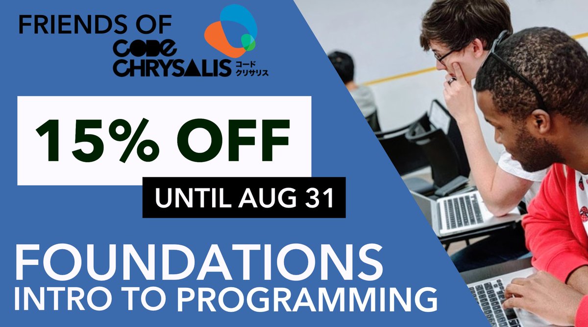 codechrysalis's tweet image. Why spend 1-year learning #BasicProgramming?
We'll help you get there in 1 month.
UNTIL AUG 31 🚨
15% off our #IntroToProgramming, our effort to help alleviate the impact of a stressful 2020.
✨Please RT🙏🏼 SPREAD THE WORD!
#learntocode #learnjavascript #javascript