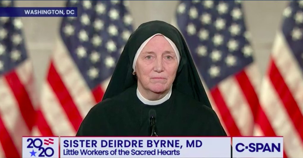 Sister Byrne: I must confess that I recently prayed while in chapel, begging God to allow me to be a voice and instrument for human life, and now here I am, speaking at the Republican National Convention. I guess you better be careful for what you pray for!