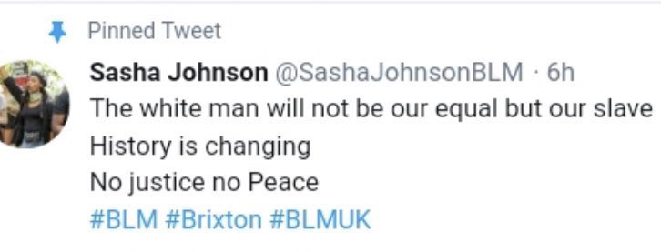 Anonymous User ✪ on Twitter: "Sasha Johnson is the leader of #BLM Oxford. Imagine the media coverage if any group said this of “the black man”… "