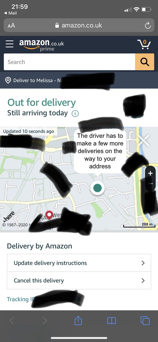 Melbrails's tweet photo. @AmazonHelp Think it’s safe to say this driver clocked off hours ago. https://t.co/abxyiFaa4T