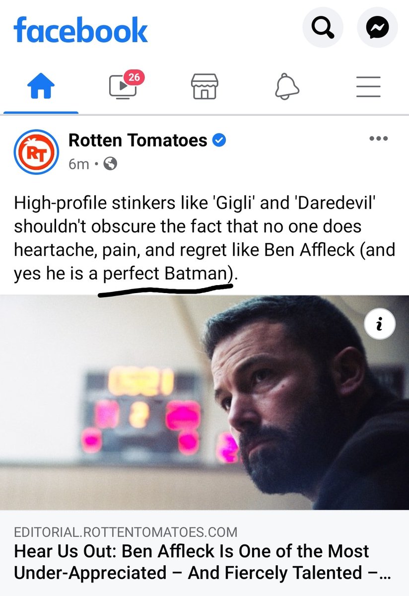 BhaiNaruto's tweet photo. When Rotten Tomatoes Editors feels the same way about Bataffleck like you do 😍.

#BenAffleck
#BenAfflecksBatman 
#bataffleck
#Batman 
#Batfleck 
#bestbatman
#dccomics 
#dcuniverse 
#batman2021 
#DCU 
#DCFanDome https://t.co/oEFWamEGAk