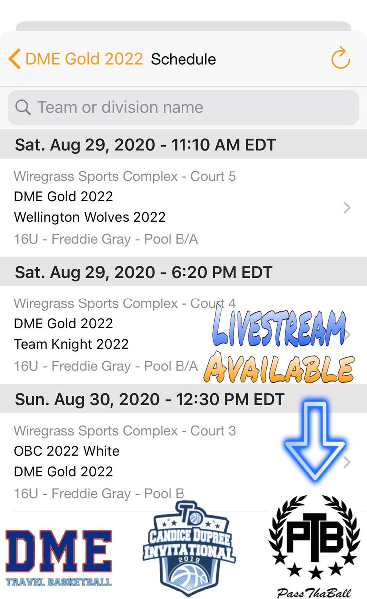 Mark your calendar🗓 
Aug 29-30 is the Candice Dupree Invitational Event!! #CDI20
Definitely a competitve event! 
Come check us out DME 2022 Gold! 

⬇️Current schedule⬇️

Livestream available for coaches: 
passthaball.com

@DME_TRAVELBBALL @DMECentralFL @OFS_Basketball