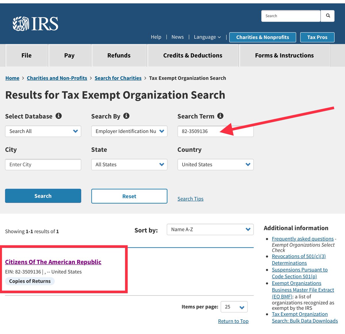 Must I really show you how to lawfully obtain the IRS-990 fling?OKIE DOKIEStep 1 acquire name: Citizens Of The American RepublicStep 2 acquire EIN 82-3509136Step 3 - search  https://www.irs.gov/charities-non-profits/tax-exempt-organization-searchStep 4 type in EIN # 82-3509136Step 5 - ENJOY https://apps.irs.gov/app/eos/displayAll.do?dispatchMethod=displayAllInfo&Id=1472844&ein=823509136&country=US&deductibility=all&dispatchMethod=searchAll&isDescending=false&city=&ein1=82-3509136&postDateFrom=&exemptTypeCode=al&submitName=Search&sortColumn=orgName&totalResults=1&names=&resultsPerPage=25&indexOfFirstRow=0&postDateTo=&state=All+States