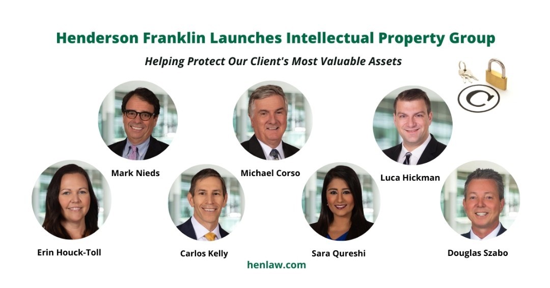 HenlawSWFL's tweet photo. We are thrilled to announce the launch of the Intellectual Property Group to help clients protect their ideas, brands and technologies. The new Group is chaired by @MNieds.  

https://t.co/DHhlSHKGbn

#copyright #trademark #tradesecret #patent #litigation #IP #swfl #fl #law https://t.co/i41UWtcT9W