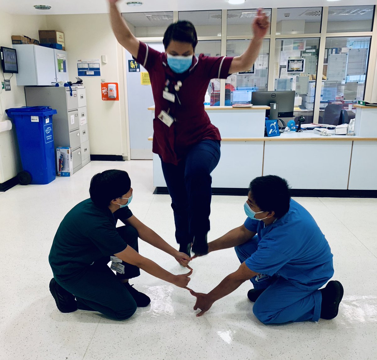 Success!😉Had to convince myself to do this👉‘Luksong Tinik’ A taditional Filipino game with the aim of able to jump the height of the hands placed  on top of the other without touching them. #ChildhoodGames #NursesActive #ImperiaActive @MarcelleTauber @karhod21 @AVillagracia