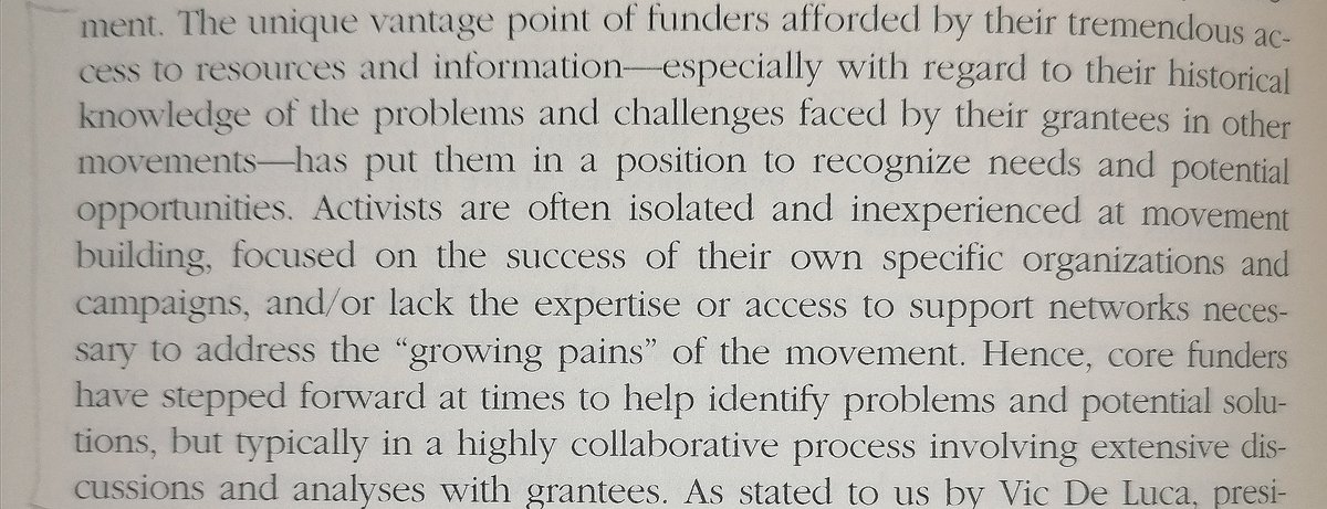 Nice point here re the positive value funders can potentially add by having a "helicopter view" & being able to connect the dots btween different movements that otherwise might never exchange knowledge or experiences: