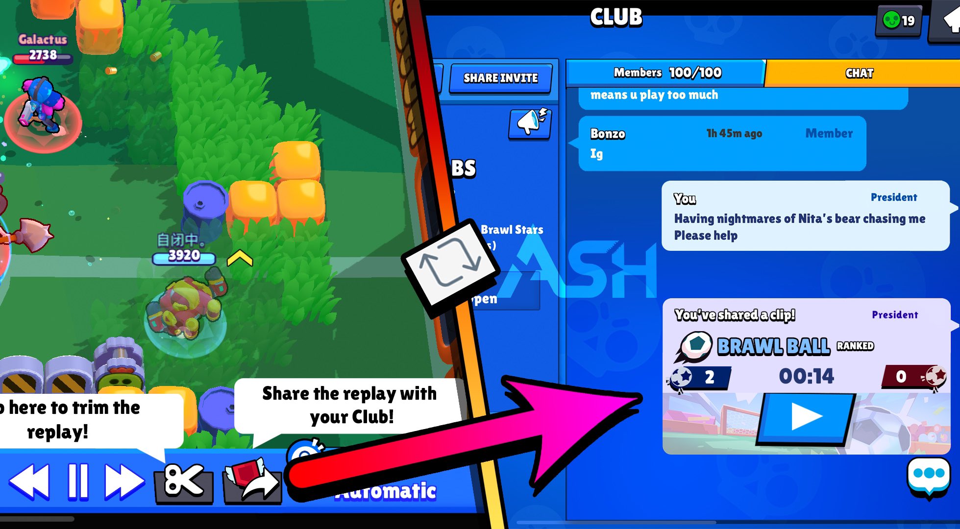 Code Ashbs On Twitter Idea In Addition To A Pause Fast Forward And Rewind Option In Replays Having An Option To Clip Parts Of A Replay And Share It To Your Club - brawl star where find replay