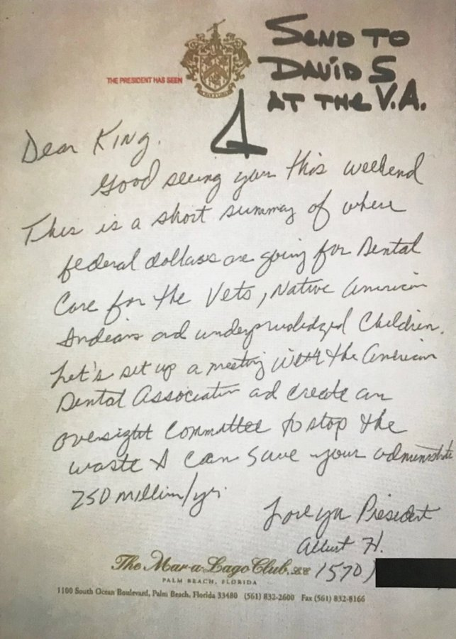 26/ Or the time a Mar-a-Lago member wrote Trump a letter on Mar-a-Lago stationary -- addressed "Dear King" -- and Trump personally forwarded it to one of his cabinet secretaries.  https://www.propublica.org/article/trump-mar-a-lago-buddy-wrote-policy-pitch-the-president-sent-it-to-va-chief