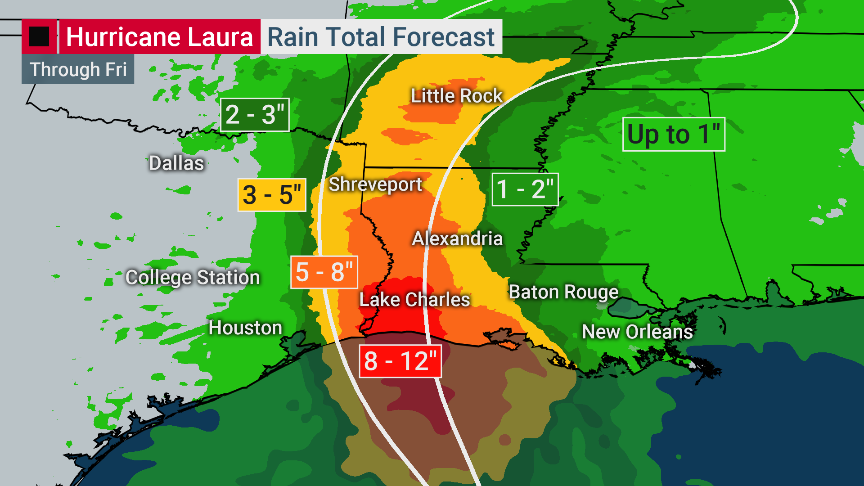 weatherchannel's tweet photo. #Laura is not just a coastal event. Impacts such as heavy rain and strong wind will reach far inland. Stay informed and prepared for what's to come with our LIVE coverage through the night. https://t.co/vAfgu2SnRm