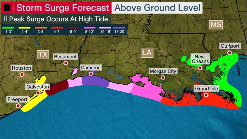 Unsurvivable storm surge is expected in parts of southeastern Texas, southwestern Louisiana and the surge could penetrate up to 40 miles inland: weather.com/storms/hurrica…