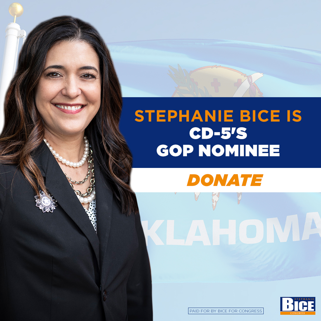 stephaniebice's tweet photo. As the official GOP Nominee for #OK05, I am honored to represent conservatives in this race for Congress! Thank you to all Oklahomans who supported me in the primary runoff; I vow to be the conservative voice this district needs. Help turn this seat red! https://t.co/Qe0roub0Ai https://t.co/kOReKikbv7
