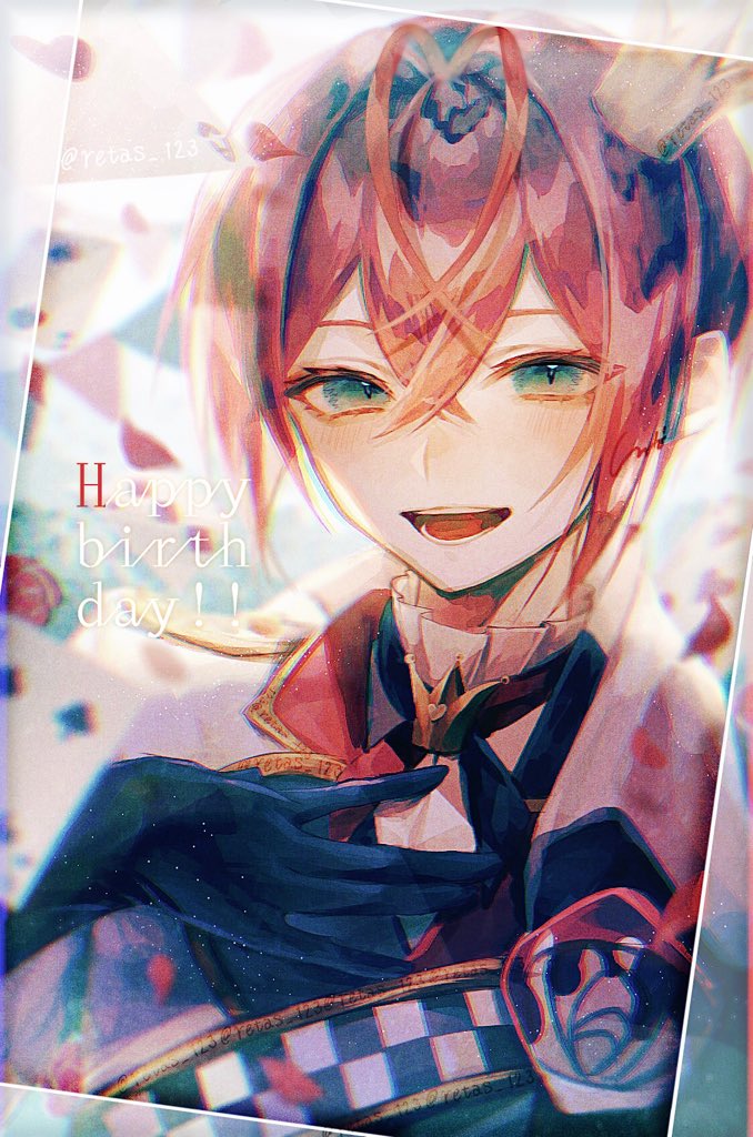 1boy male focus solo red hair gloves crown smile  illustration images